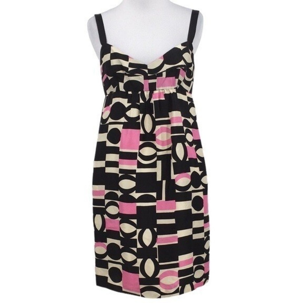 Milly Of New York Babydoll‎ Dress Womens 2 Silk Geometric Print Sheath Mod Retro